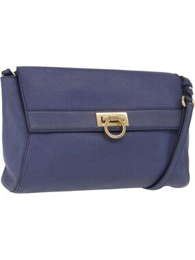 Salvatore Ferragamo Gancini Shoulder Bag Leather Navy Gold